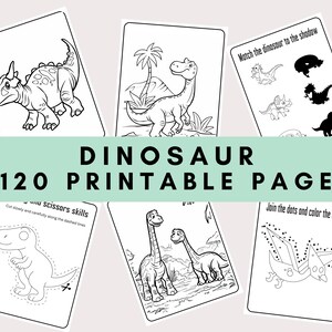 Pack d'activités sur les dinosaures, 50 feuilles de calcul imprimables pour les enfants, tout-petits, préscolaire, coloriage, traçage, correspondance, jonction de points, compte, découpe, jeux
