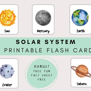 Flash Cards voor het zonnestelsel, leuk en educatief leren over planeten voor kinderen, planeten, sterren, leuk leren over planeten, gratis informatieblad over het zonnestelsel