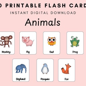20 Animal Flashcards, Kids & Pre-School Shapes, Montessori Cards, Educational, Toddler Learning, Matching, Sorting and Animal Recognition.