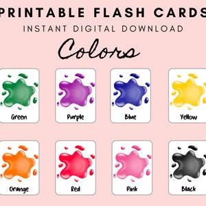 12 flashcard a colori per bambini, PDF stampabile, carte a colori per bambini, carte Montessori, didattiche, riconoscimento dei colori, abbinamento e ordinamento