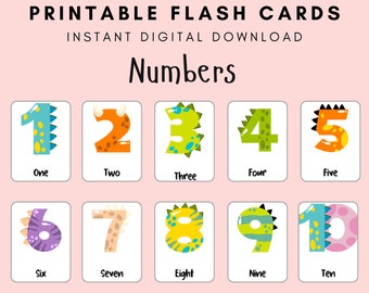 恐竜の数字フラッシュカード 1～10 印刷可能なPDF | モンテッソーリ数えカード