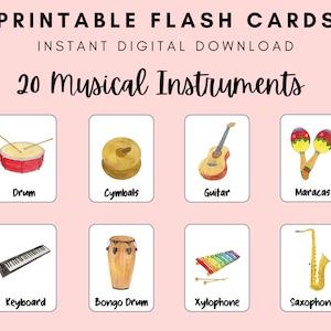 20 Kindermusikinstrumente Karteikarten, Vorschulkarten, PDF zum Ausdrucken, Montessori-Karte, pädagogisch, passend, sortieren, Lernen zu Hause