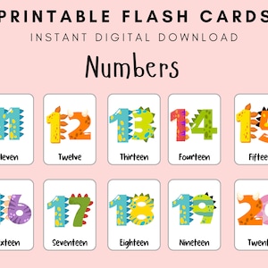 10 schede didattiche sui numeri dei dinosauri per bambini, schede di conteggio per la scuola materna 11-20, PDF stampabili, schede Montessori, educative, abbinate, ordinate