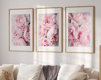 Peony Print, Set of 3 Flower Print, Peony Wall Art, Blush Pink Wall Art, Peonies Printable Art, Floral Print Wall Art, Flower Prints