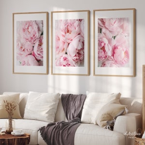 Peony Print, Set of 3 Flower Print, Peony Wall Art, Blush Pink Wall Art, Peonies Printable Art, Floral Print Wall Art, Flower Prints Set
