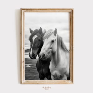 Rustic Horse Wall Art, Farmhouse Equestrian Print, Vintage Horse Digital Download, Large Horse Print, Black and White Horse Photography