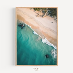 Aerial Ocean Print, Coastal Beach Poster, Turquoise Wave Wall Art, Digital Download