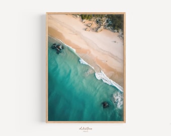 Aerial Ocean Print, Coastal Beach Poster, Turquoise Wave Wall Art, Digital Download