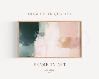Abstract Painting Samsung FRAME TV Art, Modern Pastel TV Art Digital Download, Green Pink Beige Brush Texture, Minimalist 4K Tv Artwork