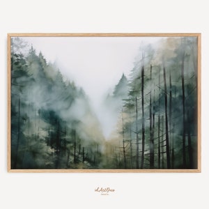 Misty Pine Forest Print, Foggy Landscape Wall Art, Scandinavian Poster, Nordic Nature Decor, Printable Wall Art, Digital Download