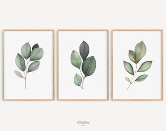 Printable Eucalyptus Botanical Set of 3, Minimalist Leaf Wall Art, Greenery Digital Download