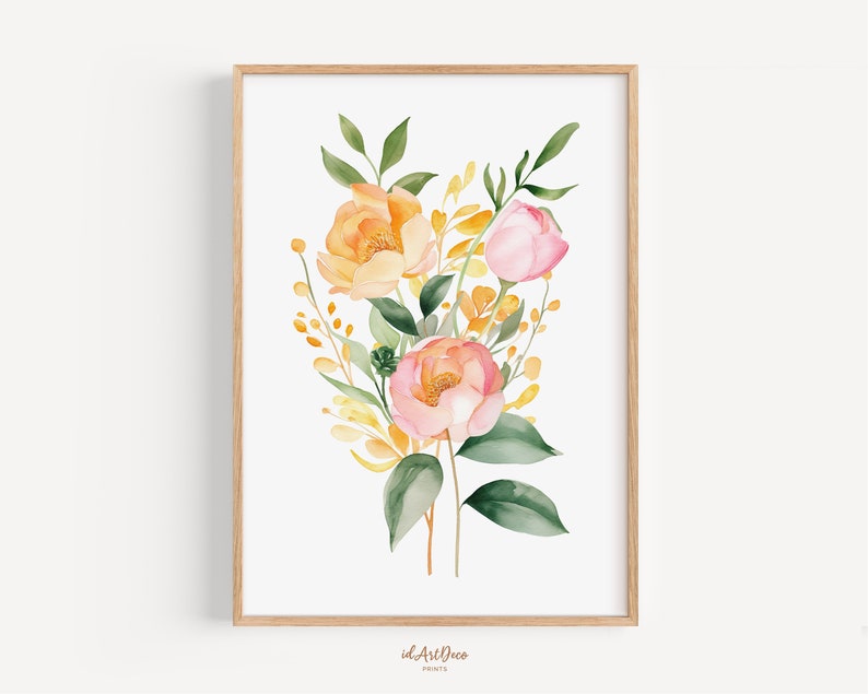 Blush Pink and Orange Watercolor Floral Prints Set of 2, Nursery Wall ...