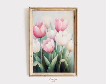 Frühlingsblume druckbare, Blumen Aquarell Kunst, Pastell botanische Druck, rosa Tulpe digitaler Download