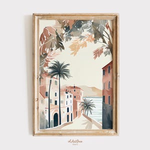 Amalfi Coast Watercolor Print, Italian Landscape Wall Art, Mediterranean Coastal Decor, Travel Poster, Digital Download