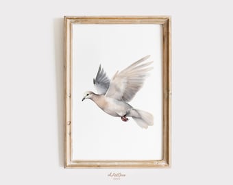 Flying Mourning Dove Watercolor Art Print, Peaceful North American Bird Wall Decor, Nature Inspired Home Art