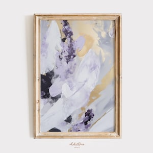 Lavender Abstract Wall Art, Gold & Purple Printable Art, Modern Lilac Brush Strokes, Digital Download