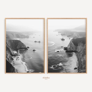 Set of 2 Coast Prints, Black and White Ocean Art, Beach Wall Decor, Coastal Photography, Printable Digital Download, Modern Living Room Art