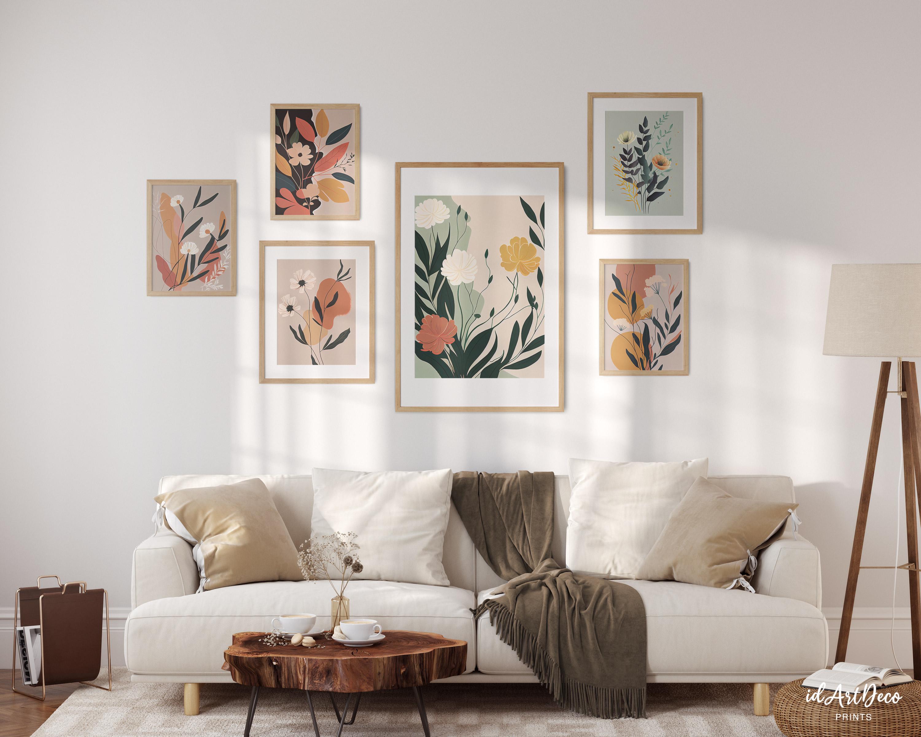 Boho Botanical Wall Art Set of 6, Printable Abstract Plant Prints ...
