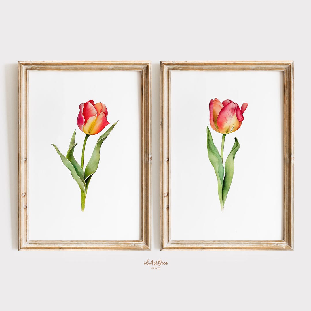 Tulip Print Set of 2, Watercolor Flower Art, Botanical Prints, Red ...