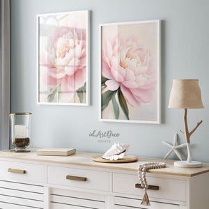 Peonies Print Set of 2, Peony Art Print for Bedroom, Pink Floral Wall Art, Printable Peony Wall Decor, Romantic Digital Flower Prints