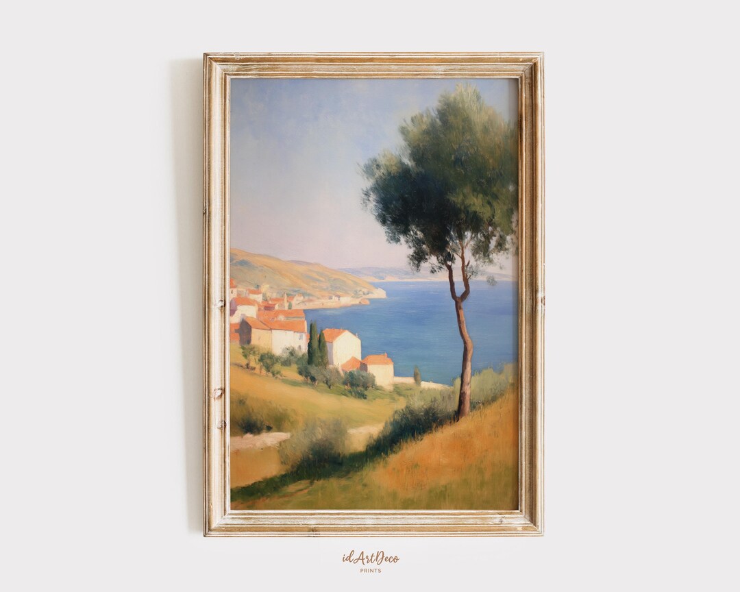 Mediterranean Coastal Wall Art Printable, Tree by the Sea Landscape ...