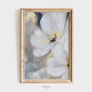 Neutral Floral Wall Art, Beige Abstract Flower Print, Soft Modern Botanical Art, Minimalist Printable Poster, Digital Download for Bedroom
