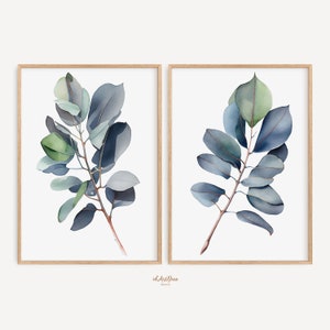 Eucalyptus print set van 2, botanische muur kunst decor, groen, minimalistisch, boerderij decor, decor van de boerderij, plant print, afdrukbare muur cadeau