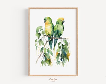オウムのプリント 熱帯の鳥 水彩画 壁アート エキゾチックな鳥 オウム