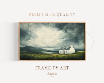 Irish Cottage Samsung FRAME TV Art, Ireland Landscape Painting, St Patricks Day Decor, Moody Vintage Wall Art, Rural TV Art Digital Download