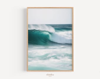 Aerial Ocean Art, Beach Photography Poster, Coastal Wall Decor, Ocean Waves Digital Download