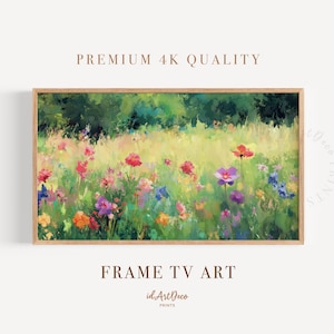 Samsung Frame TV Art, Frühlings-Wildblumenfeld, buntes Ölgemälde, strukturierte Blumenlandschaft, digitaler Download, Cottagecore TV Art
