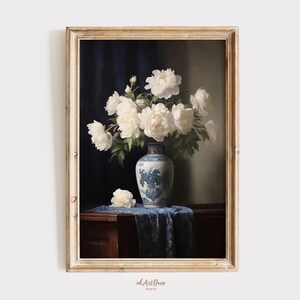 Dark Academia Floral Wall Art, Moody Antique Still Life Download, Vintage Botanical Oil Painting Print, Gothic Gallery Wall Decor