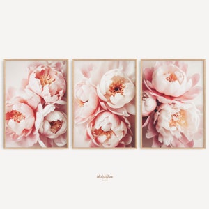 Watercolor Flower Art Set of 3, Peony Printable Wall Decor, Blush Pink Floral Posters, Digital Download for Bedroom, Peonies Wall Art Print