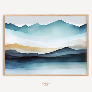 Minimalist Landscape Art, Abstract Blue Art Print, Modern Wall Decor Digital Art Print, Printable Art, Contemporary Home Decor, Office Decor