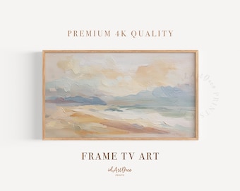 Coastal Landscape Samsung Frame TV Art, Beach Pastel Oil Painting, Soft Seascape Wall Art for Frame TV, 16x9 Digital Download Decor