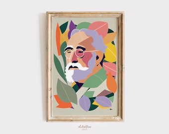 Retrato moderno al estilo Matisse, lámina abstracta de líneas, arte minimalista para pared, descarga digital.