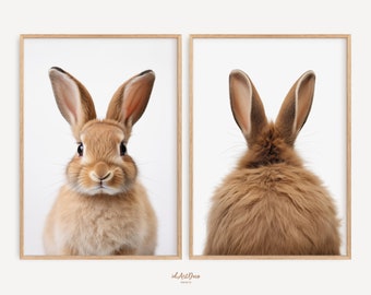 Bunny Print Set of 2, Nursery Wall Art, Kids Animal Posters, Girls Nursery Printable, Rabbit Home Decor