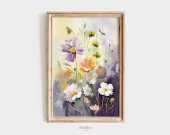 Spring Flowers Watercolor Print, Floral Wall Art, Botanical Bedroom Decor, Printable Art