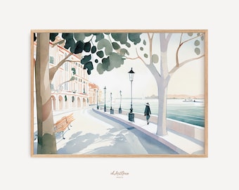 Mediterranean Sea Wall Art, Coastal Landscape Print, Travel Poster, Digital Download