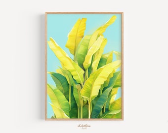 Banana Leaves Print, Tropical Leaf Wall Art, Botanical Greenery Poster, Palm Leaf Digital Download
