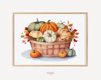 Floral Pumpkin Prints, Autumn Kitchen Decor, Fall Printable Wall Art, Farmhouse Decor
