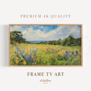 Samsung Frame TV Art, Frühlings-Wildblumenfeld, buntes Ölgemälde, strukturierte Blumenlandschaft, digitaler Download, Cottagecore TV Art