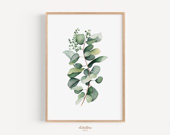 Eucalyptus Leaf Printable Wall Art, Minimalist Botanical Decor, Farmhouse Digital Download