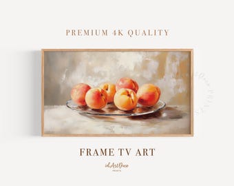 Fruit Still Life Samsung Frame TV Art, Peaches on Plate, Vintage Kitchen TV Art, Summer Still Life, Cottagecore Decor, Digital Download Art