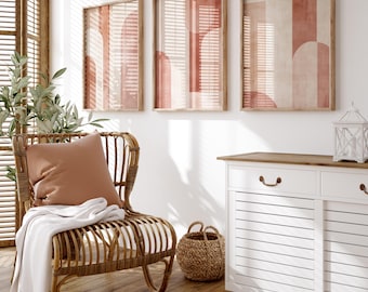 Terracotta Geometric Printable Art, Mid Century Modern Wall Decor Set of 3, Digital Download