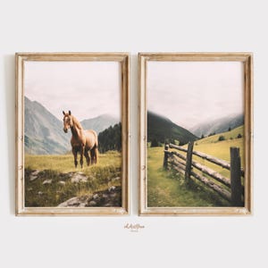 Horse Prints Set of 2 Printable Wall Art, Farmhouse Decor, Horses Farm Animal Printable Digital Download, Horse Poster, Horses Portraits