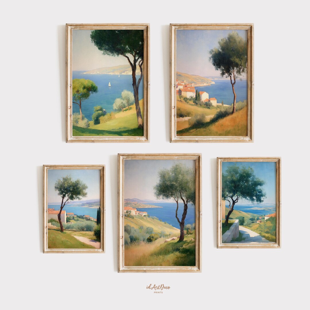 Coastal Landscape Wall Art, Vintage Mediterranean Prints Set of 5 ...