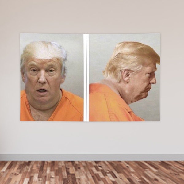 Donald Trump Fake Mugshot Tapestry, Funny meme donald trump tapestry