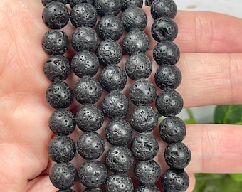 8mm Lava Stone Bracelet, Black Lava Rock Stretch Bracelet, Natural Volcanic Stone Beaded Bracelet Fits 7–7.5 Inch Wrist