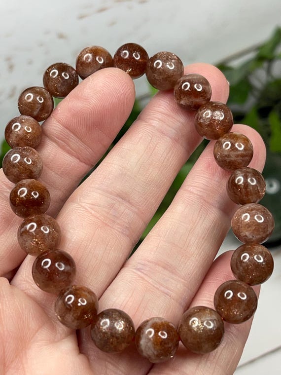 9.5mm Sunstone Bracelet – Sparkly Orange Gemstone Beaded Bracelet – Stretch Stacking Bracelet – Fits 7–7.5 Inch Wrist